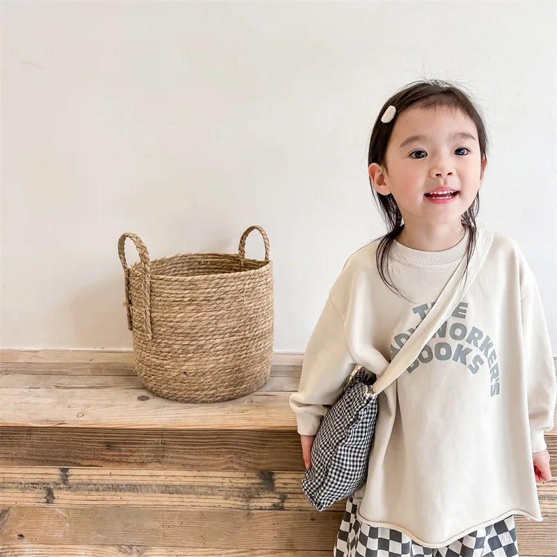 長袖Tシャツ キッズトップス 長袖スウェットシャツ レターロゴプリント グレー/ベージュ/2カラー【mh0004056】