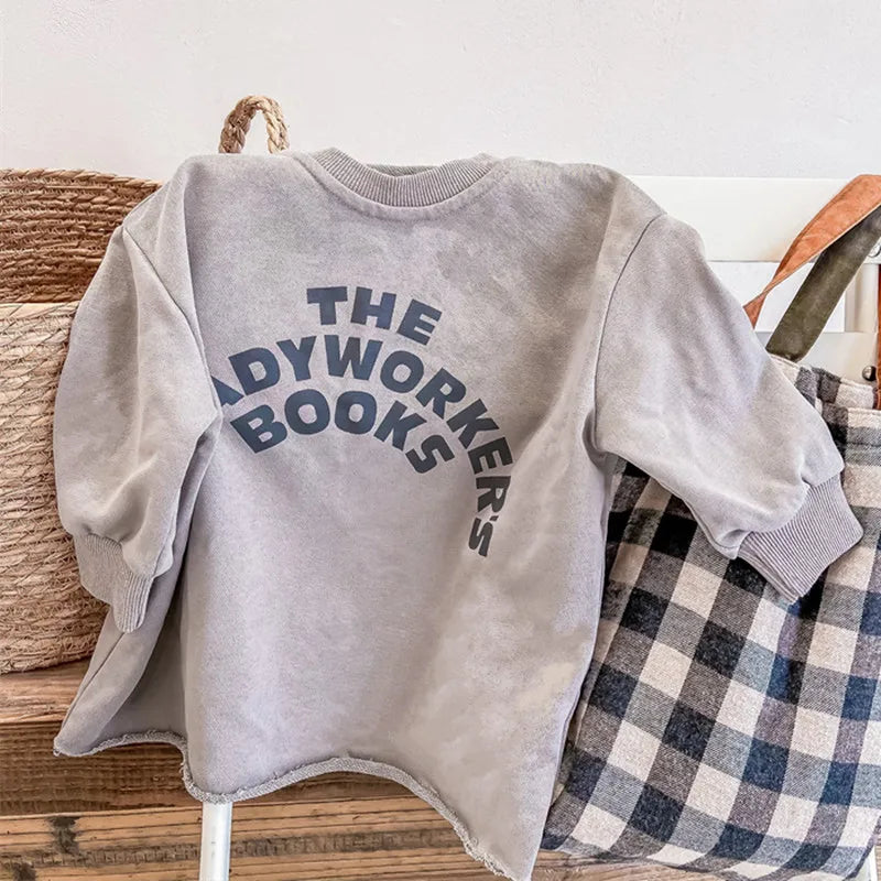 長袖Tシャツ キッズトップス 長袖スウェットシャツ レターロゴプリント グレー/ベージュ/2カラー【mh0004056】