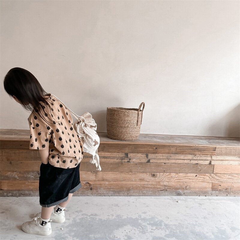 半袖Tシャツ Apple Print Short Sleeve T-Shirt アップルプリント 半袖Tシャツ【mh0012143】