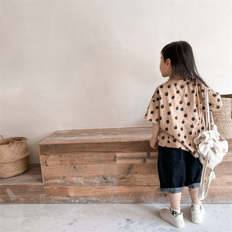 半袖Tシャツ Apple Print Short Sleeve T-Shirt アップルプリント 半袖Tシャツ【mh0012143】