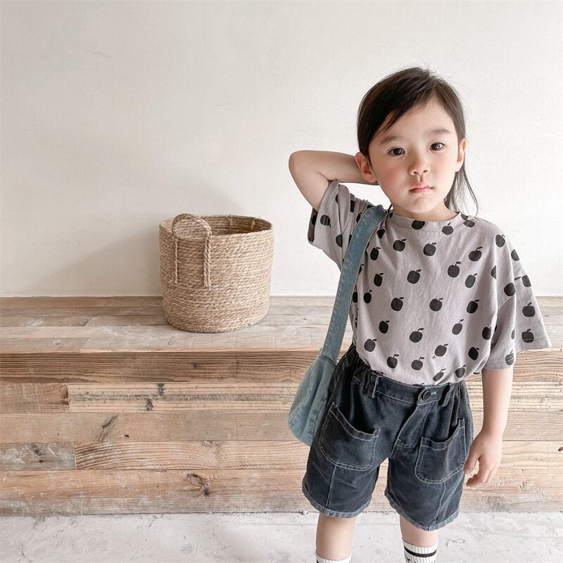 半袖Tシャツ Apple Print Short Sleeve T-Shirt アップルプリント 半袖Tシャツ【mh0012143】