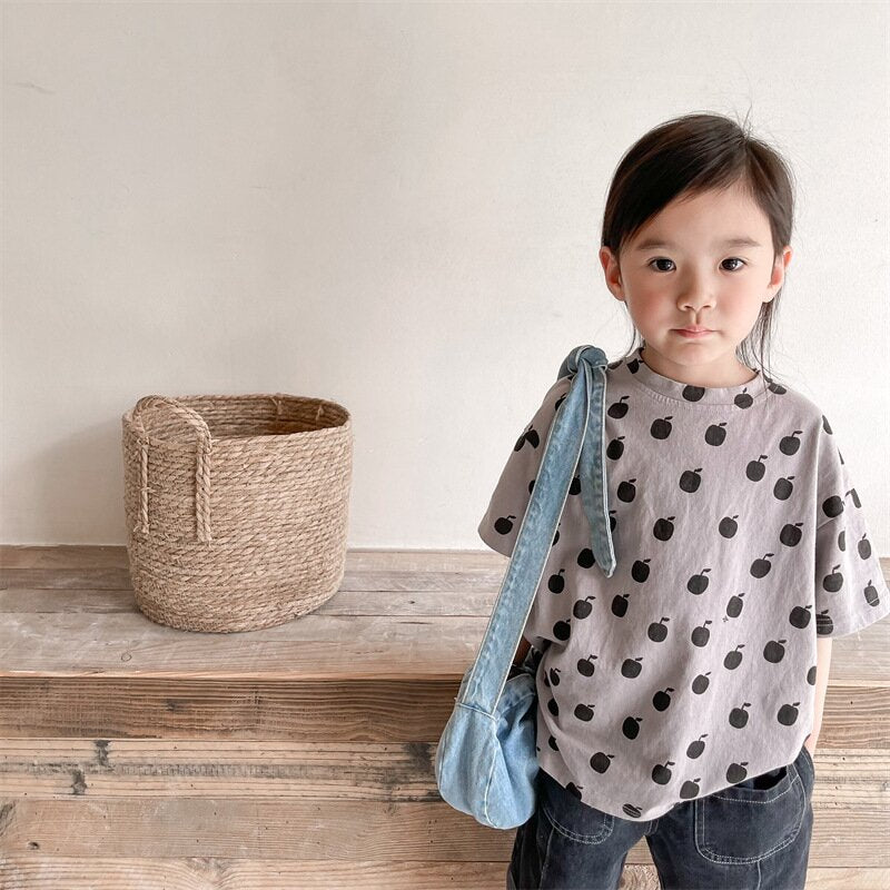 半袖Tシャツ Apple Print Short Sleeve T-Shirt アップルプリント 半袖Tシャツ【mh0012143】