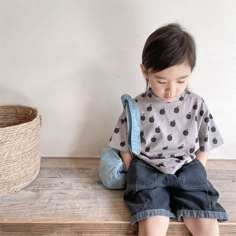 半袖Tシャツ Apple Print Short Sleeve T-Shirt アップルプリント 半袖Tシャツ【mh0012143】