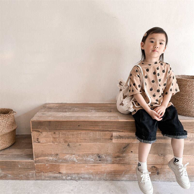 半袖Tシャツ Apple Print Short Sleeve T-Shirt アップルプリント 半袖Tシャツ【mh0012143】