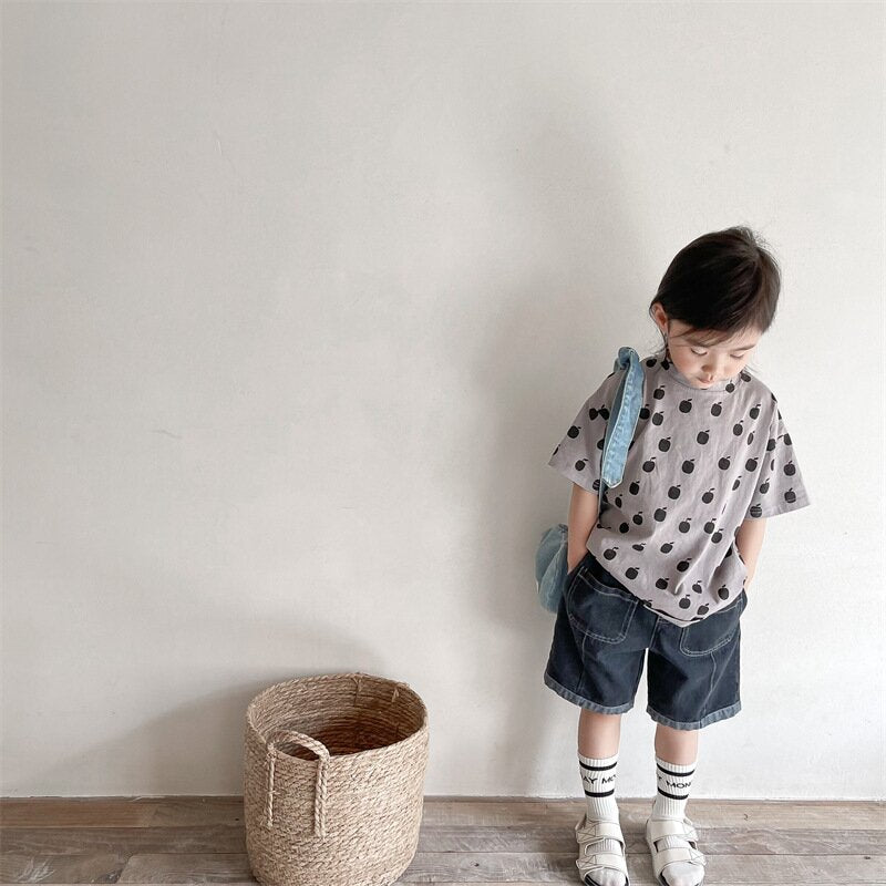 半袖Tシャツ Apple Print Short Sleeve T-Shirt アップルプリント 半袖Tシャツ【mh0012143】