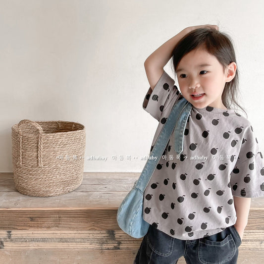 半袖Tシャツ Apple Print Short Sleeve T-Shirt アップルプリント 半袖Tシャツ【mh0012143】