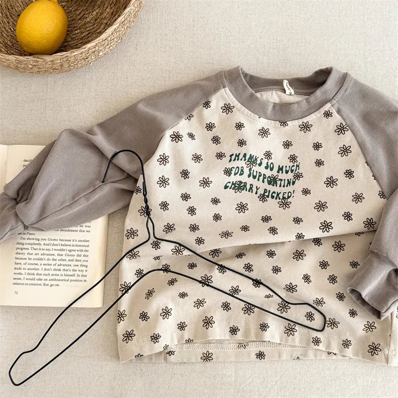 長袖Tシャツ Apricot / 12M (80) キッズトップス レトロフラワープリントラグランパッチワーク長袖Tシャツ【mh0008653】