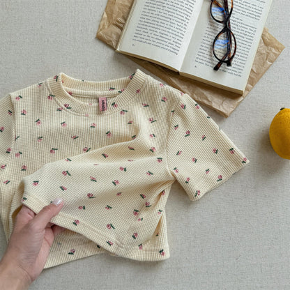 半袖Tシャツ Apricot / 80cm フラワープリント半袖Tシャツ【mh0009783】