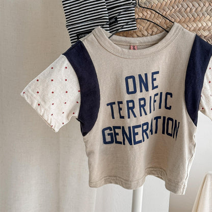 半袖Tシャツ Apricot / 80cm レターロゴパッチワーク半袖Tシャツ【mh0010144】