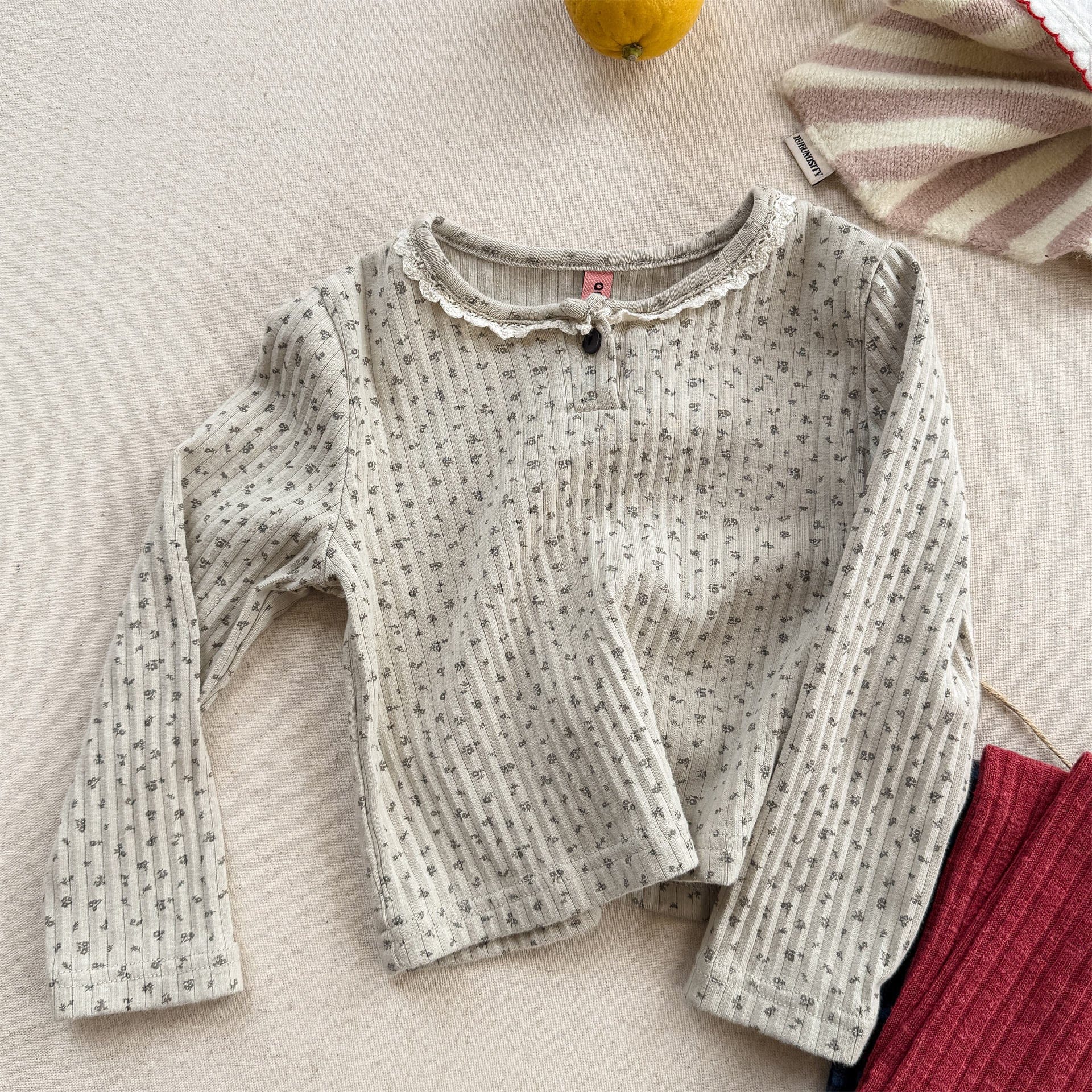 長袖Tシャツ Apricot / 80cm フラワー小花柄プリント長袖Tシャツカットソー【mh0010631】