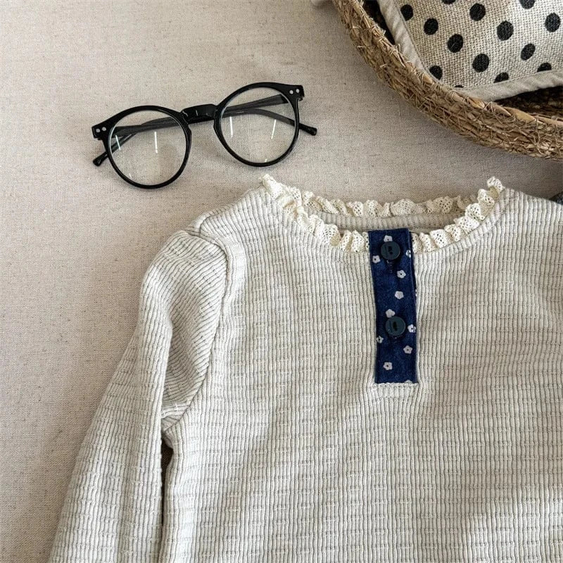 長袖Tシャツ Beige / 12M  80CM キッズトップス 長袖Tシャツ レースヘンリーネック 3カラー【mh0006593】