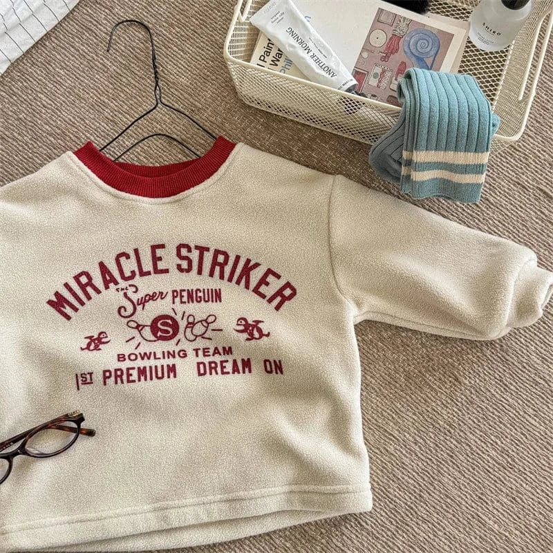 長袖Tシャツ Beige / 12M  80CM キッズトップス レターロゴプリントフリース長袖Tシャツ【mh0008440】