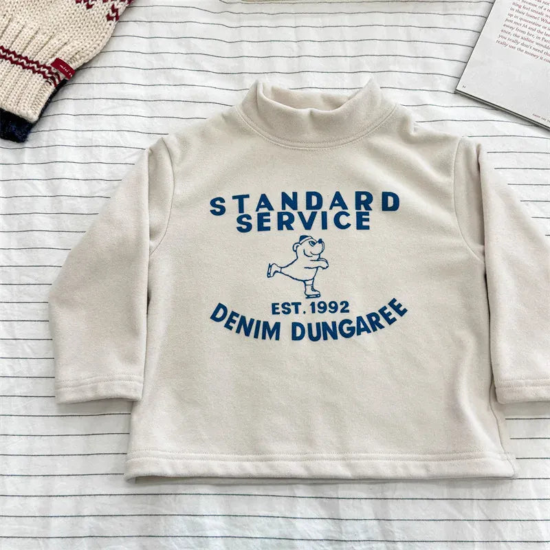 長袖Tシャツ Beige / 12M  80CM キッズトップス プリント柄ハイネックボトルネックフリース長袖Tシャツ【mh0008468】