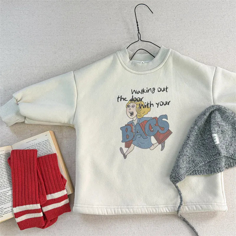 長袖Tシャツ Beige / 24M  90CM キッズトップス キャラクタープリント裏フリース長袖スウェットシャツ【mh0008198】