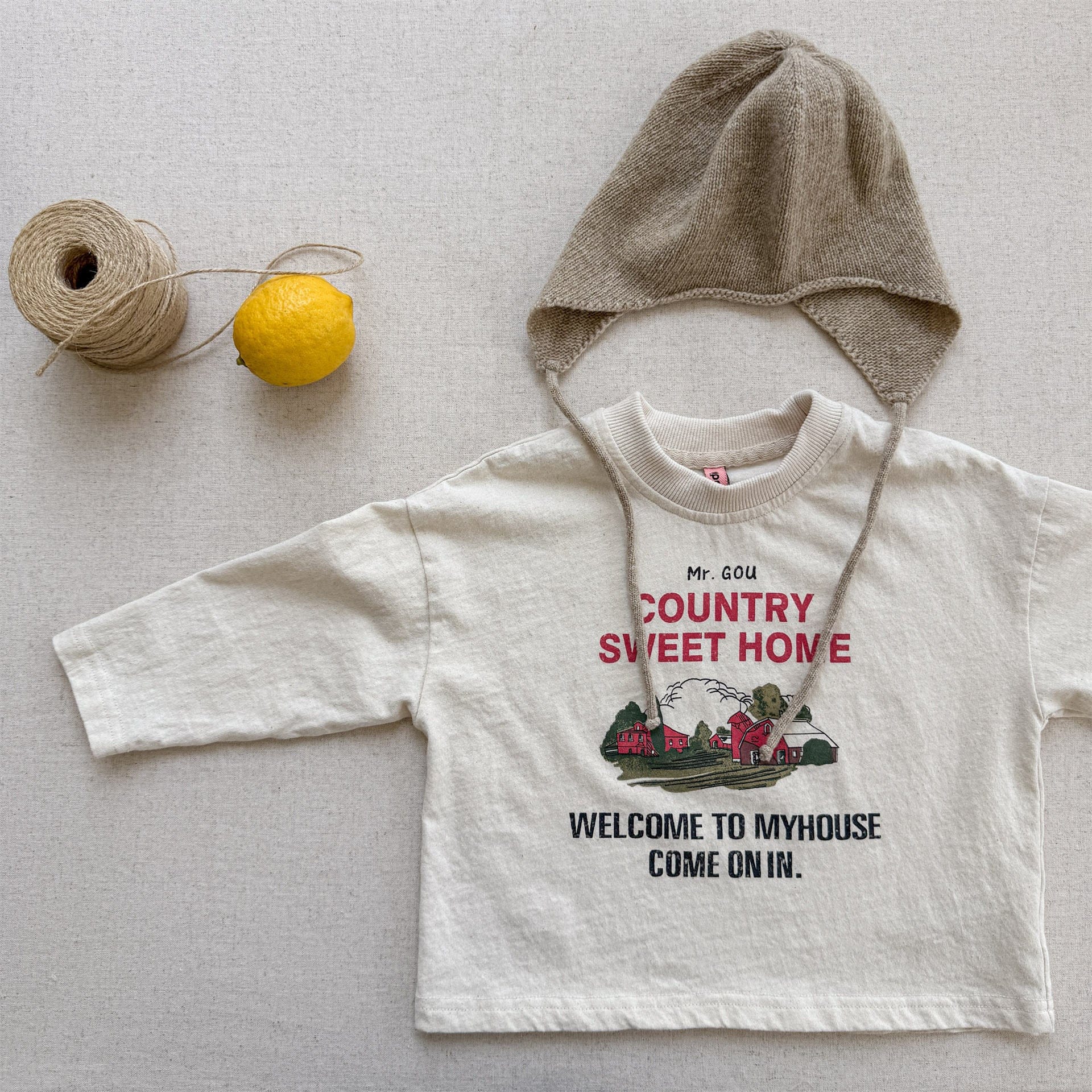 長袖Tシャツ Beige / 80cm カントリープリント長袖Tシャツ【mh0010628】