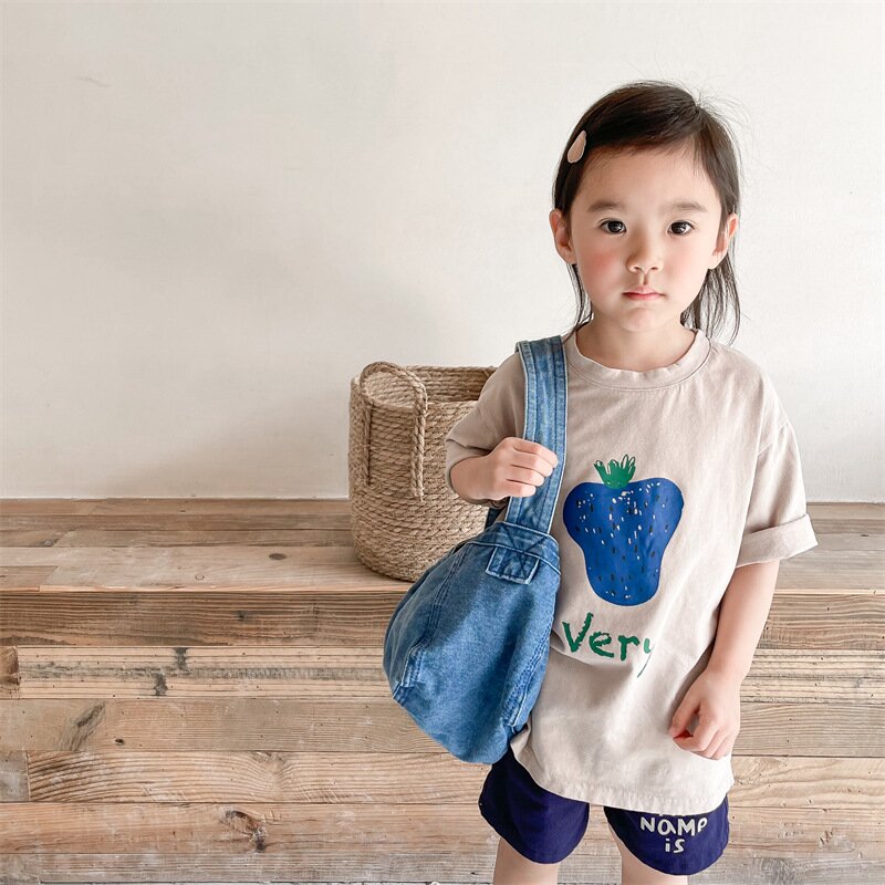 半袖Tシャツ Beige White / 80cm Berry Print Short Sleeve T-Shirt ベリープリント 半袖Tシャツ【mh0012140】