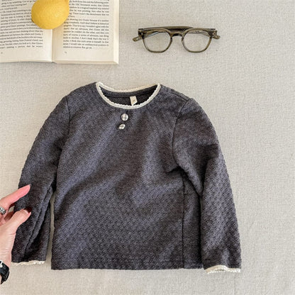 長袖Tシャツ Black Gray / 80cm キッズトップス エンボスフラワー長袖Tシャツ【mh0009005】