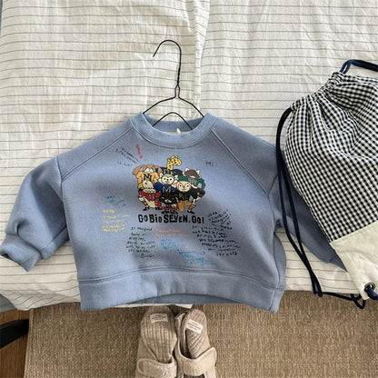 長袖Tシャツ Blue / 12M  80CM キッズトップス アニマルプリント裏フリース長袖スウェットシャツ【mh0008436】