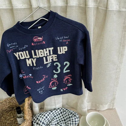 長袖Tシャツ Blue / 12M  80CM キッズトップス 長袖Tシャツ スウェットシャツ 刺繍プリントロゴ 2カラー【mh0006622】