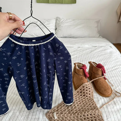 長袖Tシャツ Blue / 12M  80CM キッズトップス フラワー小花柄プリントレース長袖Tシャツ【mh0007768】