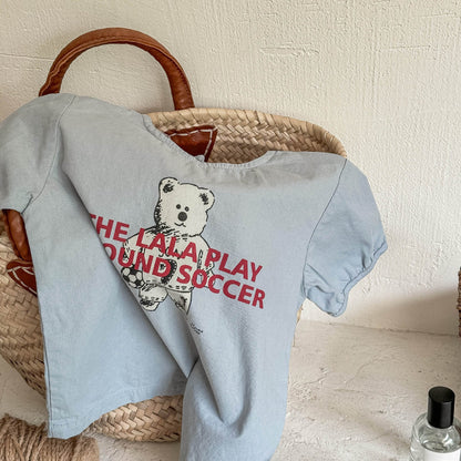 半袖Tシャツ Blue / 80cm ベアくま/ドッグ犬プリント半袖Tシャツ【mh0009378】