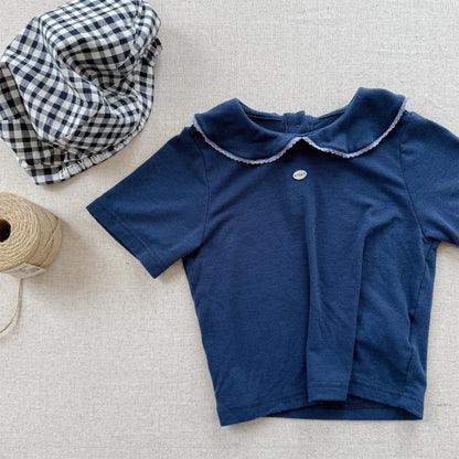 半袖Tシャツ Blue / 80cm 丸襟半袖Tシャツブラウス【mh0009785】