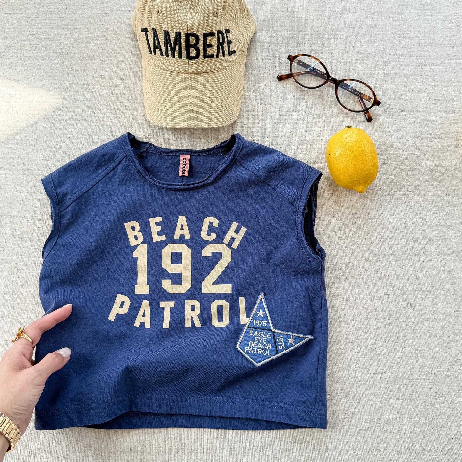 半袖Tシャツ Blue / 80cm ロゴプリントノースリーブTシャツ【mh0010127】