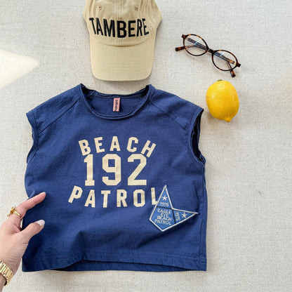 半袖Tシャツ Blue / 80cm ロゴプリントノースリーブTシャツ【mh0010127】