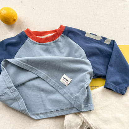 長袖Tシャツ Blue / 80cm カラフルパッチワーク長袖Tシャツ【mh0010624】