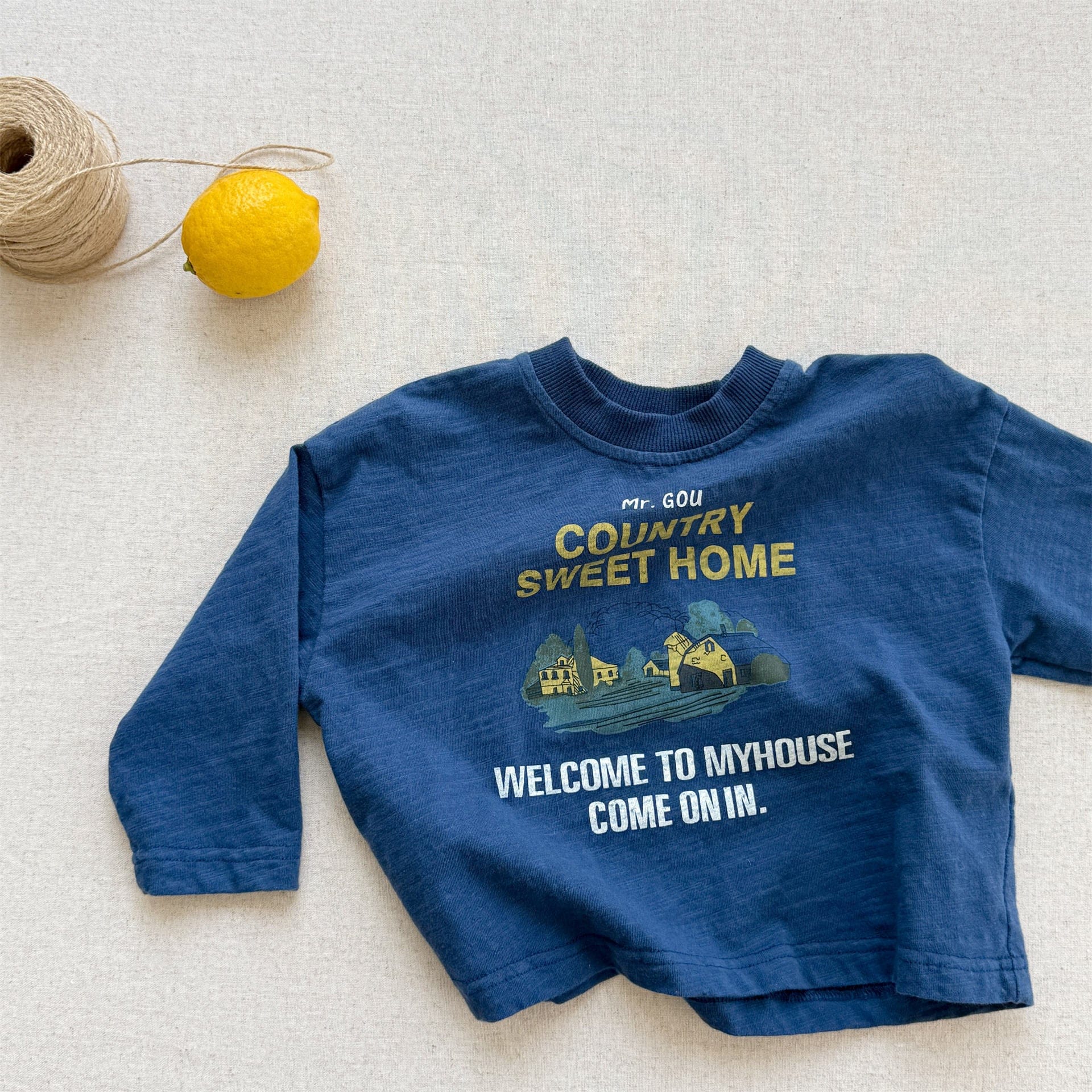 長袖Tシャツ Blue / 80cm カントリープリント長袖Tシャツ【mh0010628】