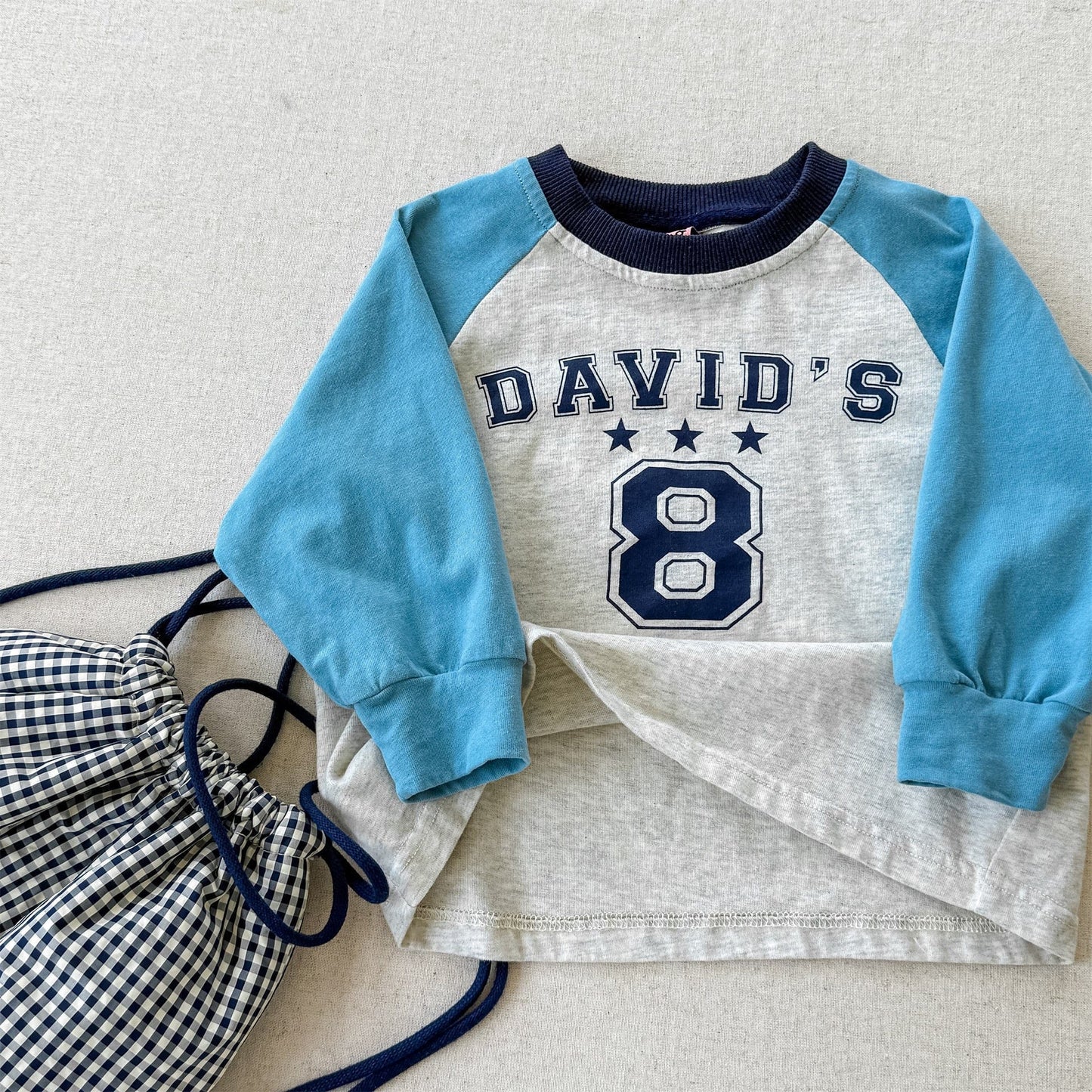 長袖Tシャツ Blue / 80cm パッチワークラグラン長袖Tシャツ【mh0010630】