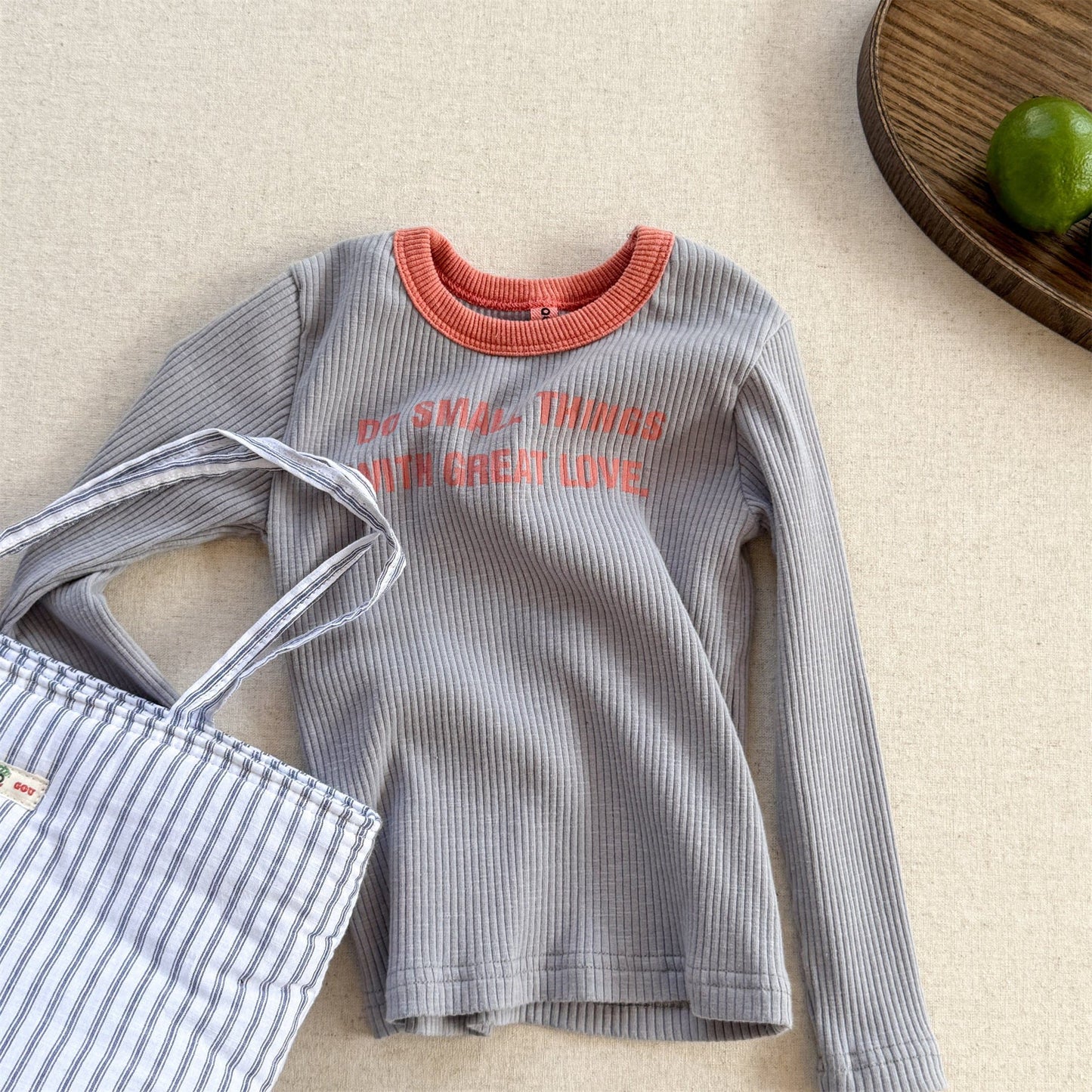 長袖Tシャツ Blue Gray / 80cm ロゴプリント長袖リブTシャツダブルカラーパイピングトップス【mh0010914】