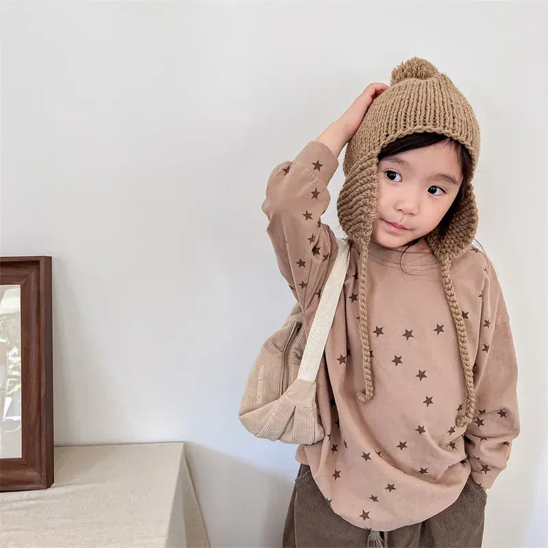 長袖Tシャツ Coffee / 80cm 9-12M キッズトップス スター星プリント長袖ルーズTシャツ 2カラー【mh0007313】