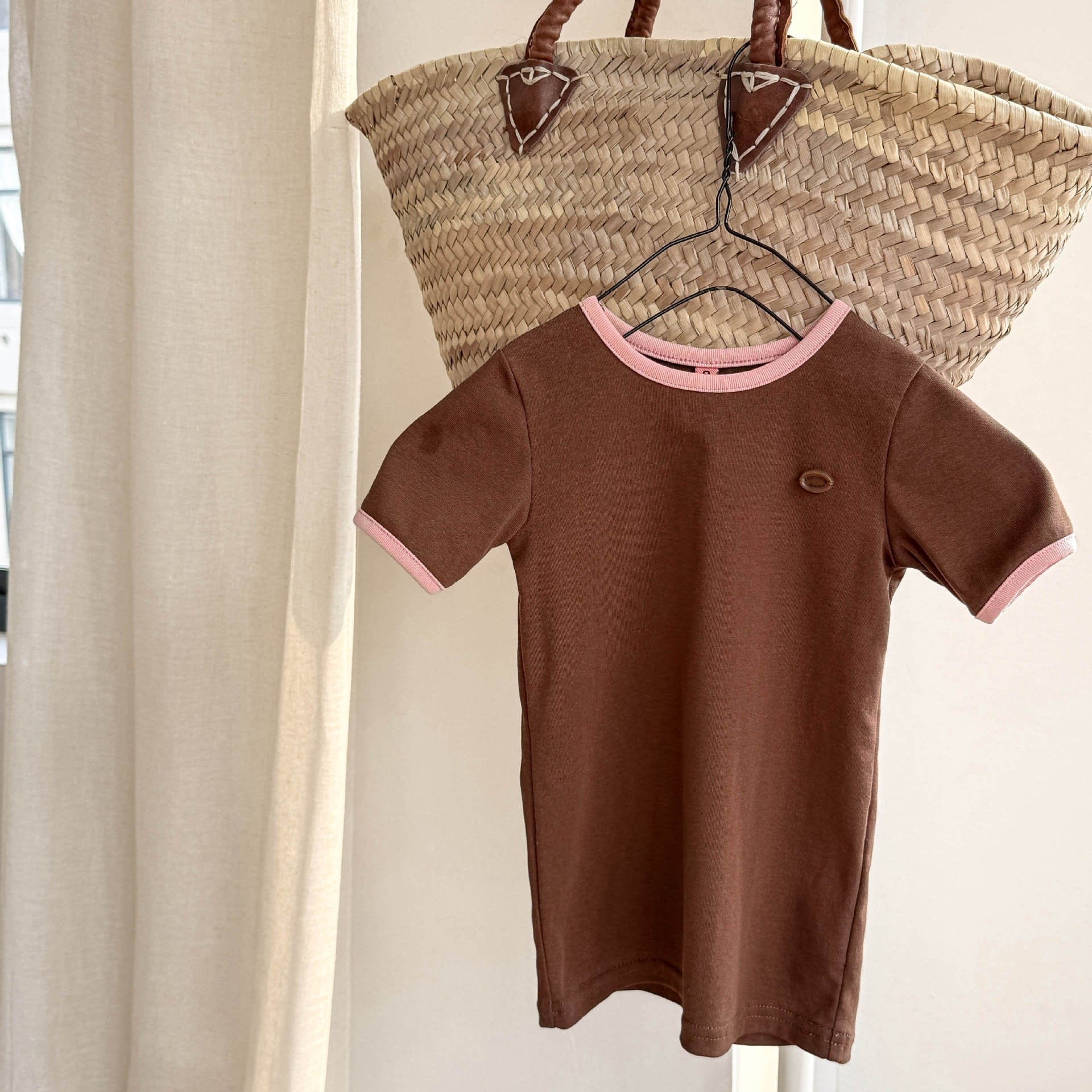 半袖Tシャツ Coffee / 80cm 半袖シンプルロングTシャツミニワンピース【mh0009398】