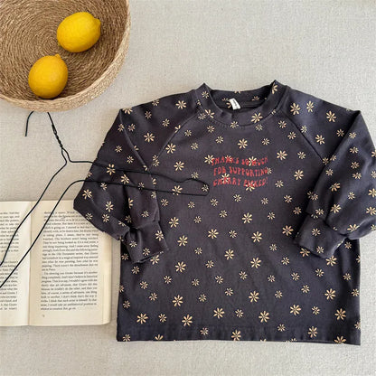 長袖Tシャツ Dark Gray / 12M (80) キッズトップス レトロフラワープリントラグランパッチワーク長袖Tシャツ【mh0008653】