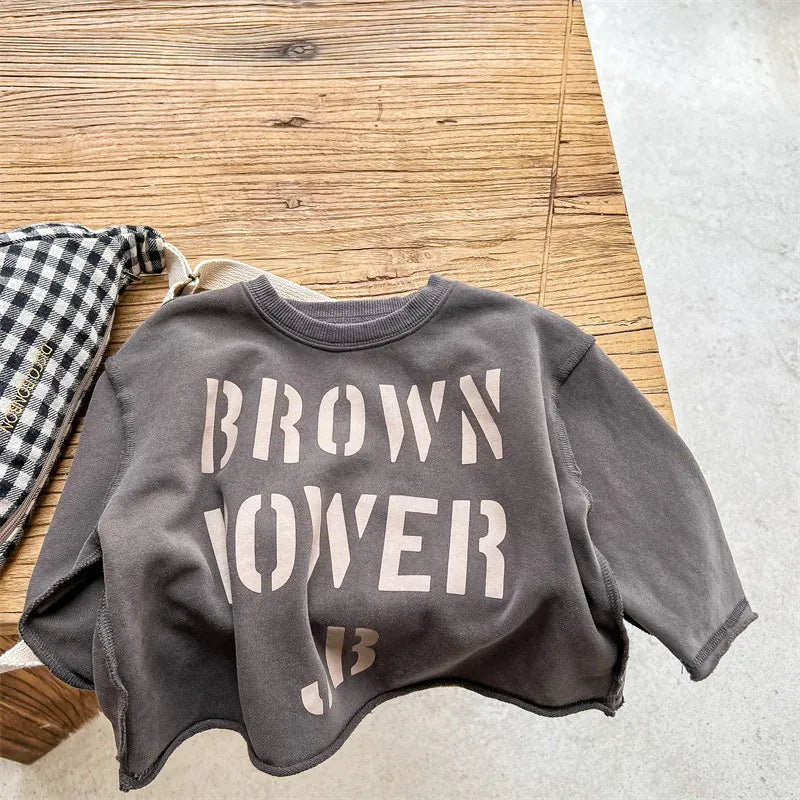 長袖Tシャツ Dark Gray / 12M  80CM キッズトップス 長袖スウェットTシャツ ルーズシルエット レターロゴプリント 2カラー【mh0006180】