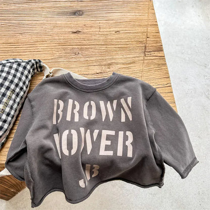 長袖Tシャツ Dark Gray / 12M  80CM キッズトップス 長袖スウェットTシャツ ルーズシルエット レターロゴプリント 2カラー【mh0006180】