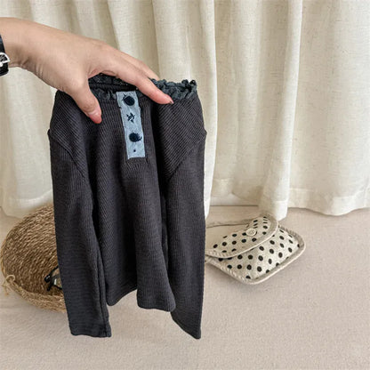 長袖Tシャツ Dark Gray / 12M  80CM キッズトップス 長袖Tシャツ レースヘンリーネック 3カラー【mh0006593】