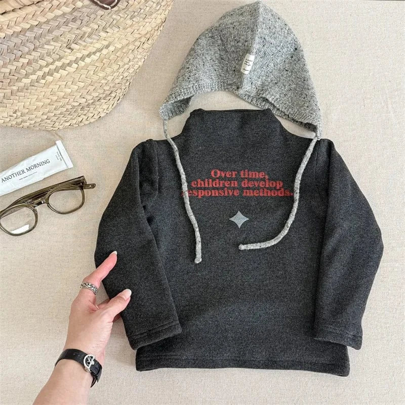 長袖Tシャツ Dark Gray / 12M  80CM キッズトップス レターロゴプリントボトルネックハイネック長袖Tシャツ【mh0007957】