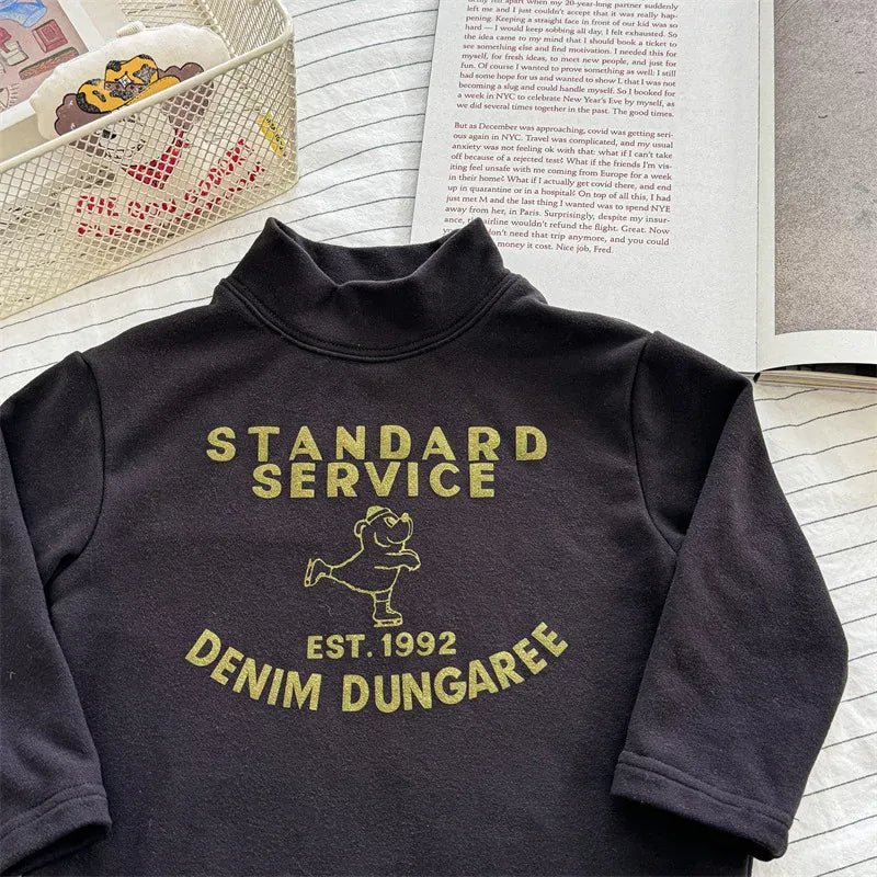 長袖Tシャツ Dark Gray / 12M  80CM キッズトップス プリント柄ハイネックボトルネックフリース長袖Tシャツ【mh0008468】