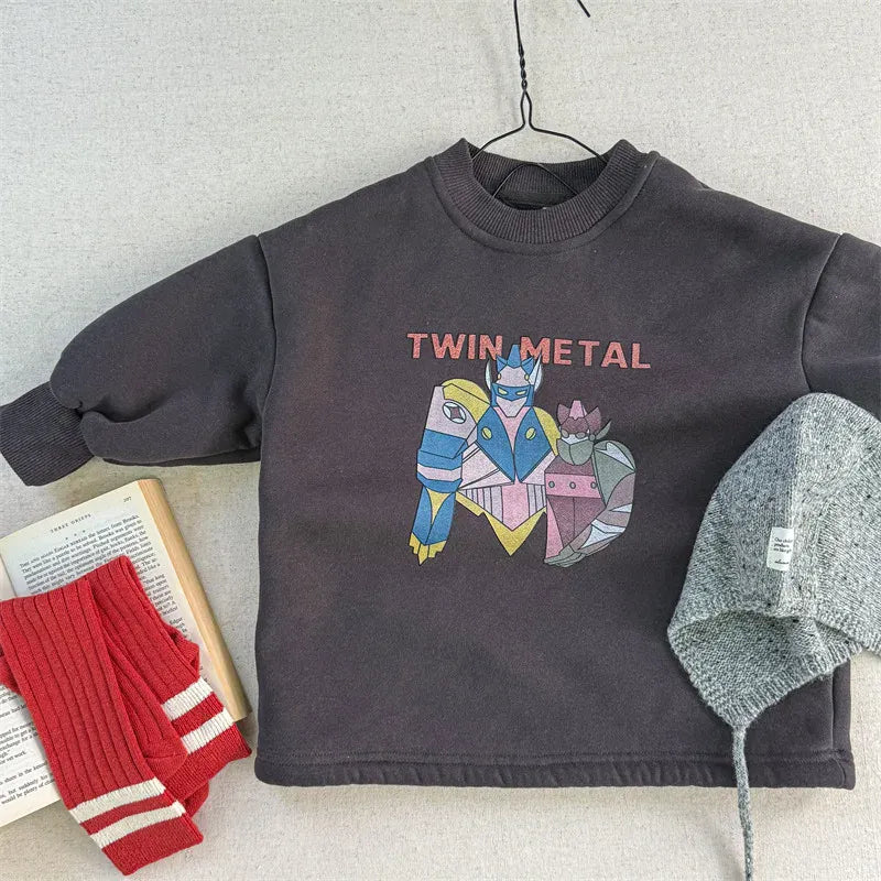 長袖Tシャツ Dark Gray / 24M  90CM キッズトップス キャラクタープリント裏フリース長袖スウェットシャツ【mh0008198】