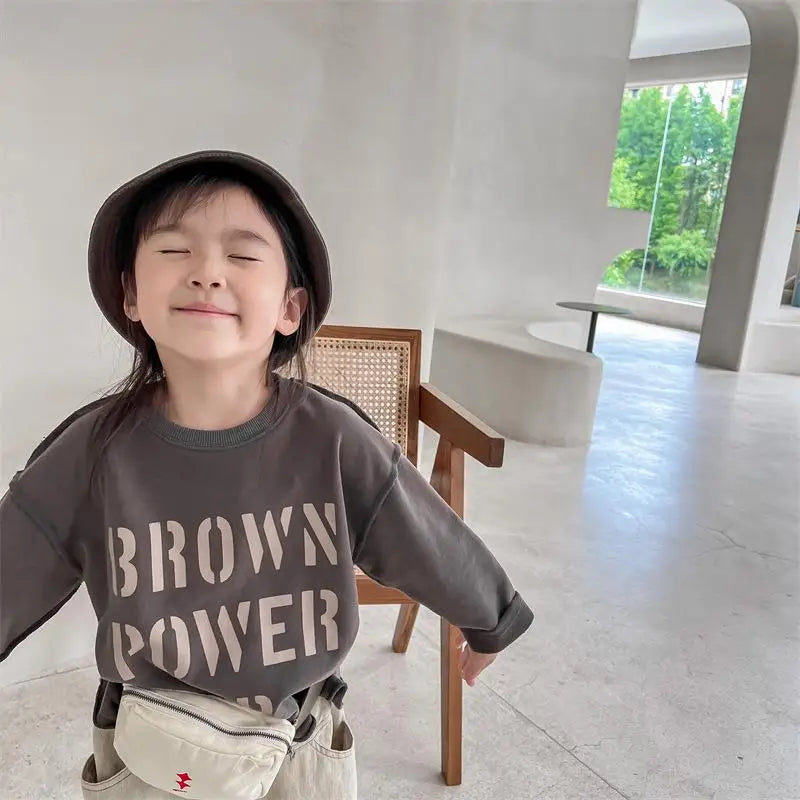 長袖Tシャツ Dark Gray / 80cm 12M キッズトップス レターロゴプリント長袖スウェットTシャツ【mh0008053】