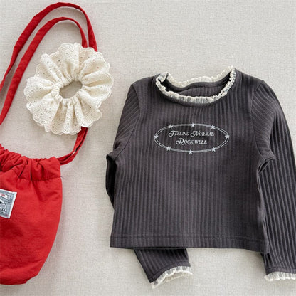 長袖Tシャツ Dark Gray / 80cm キッズトップス レースプリントロゴ長袖リブカットソーTシャツ【mh-0008972】