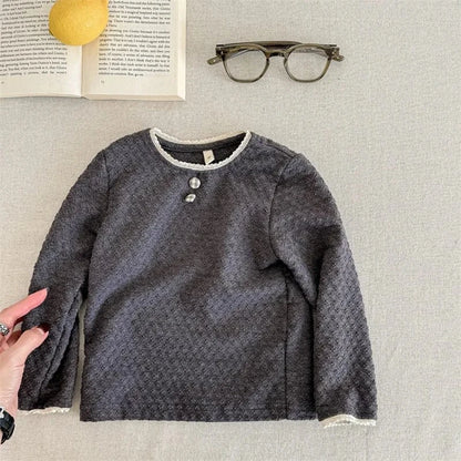 長袖Tシャツ Gray / 12M (80) キッズトップス レース縁取り長袖Tシャツ【mh0008654】