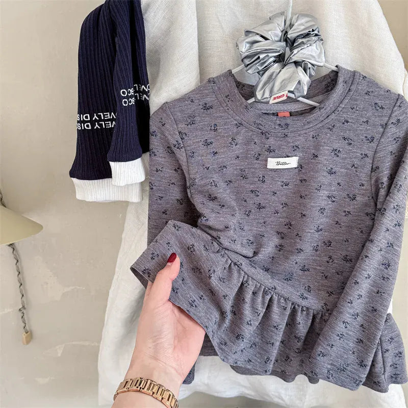 長袖Tシャツ Gray / 12M (80) キッズトップス ペプラムフリル長袖チュニックTシャツ【mh0008963】