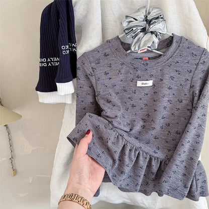 長袖Tシャツ Gray / 12M (80) キッズトップス ペプラムフリル長袖チュニックTシャツ【mh0008963】