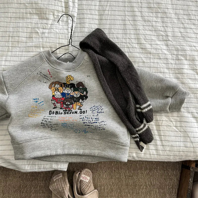 長袖Tシャツ Gray / 12M  80CM キッズトップス アニマルプリント裏フリース長袖スウェットシャツ【mh0008436】