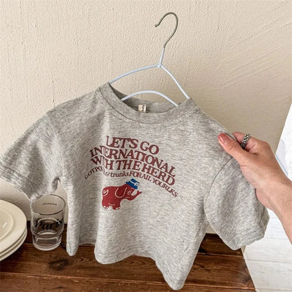 半袖Tシャツ Gray / 12M  80CM キッズトップス 半袖プリントTシャツ 象 エレファント 3カラー【mh0005433】
