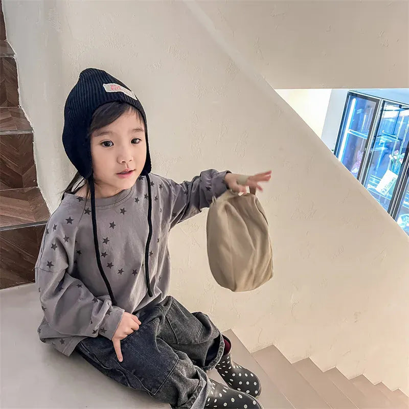 長袖Tシャツ Gray / 80cm 9-12M キッズトップス スター星プリント長袖ルーズTシャツ 2カラー【mh0007313】
