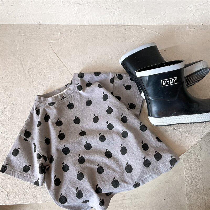 半袖Tシャツ Gray / 80cm Apple Print Short Sleeve T-Shirt アップルプリント 半袖Tシャツ【mh0012143】
